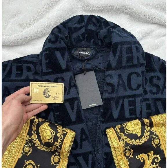 Versace Navy / Gold Baroque Embossed Robe - Picture 2 of 3